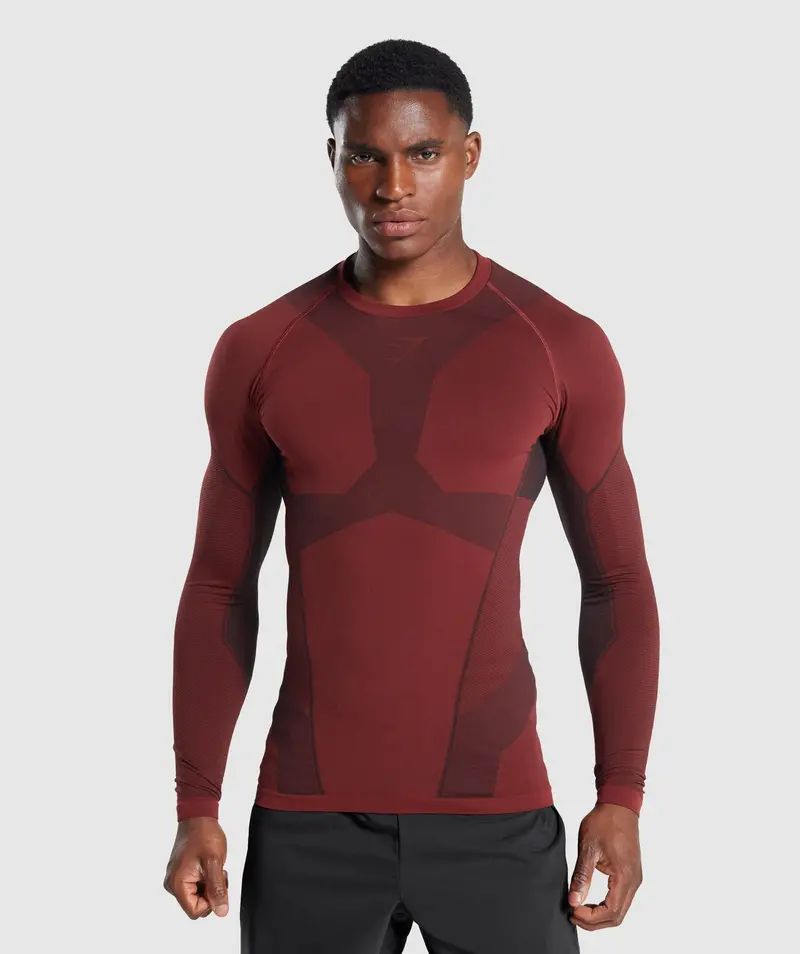 Gymshark Free Force Seamless Long Sleeve Tee in Burgundy