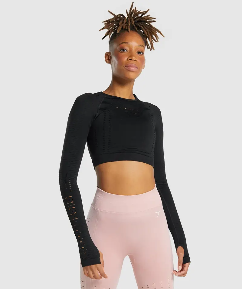 Gymshark Glow Seamless Long Sleeve Crop Top in Black