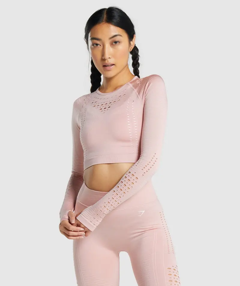 Gymshark Glow Seamless Long Sleeve Crop Top in Light Pink