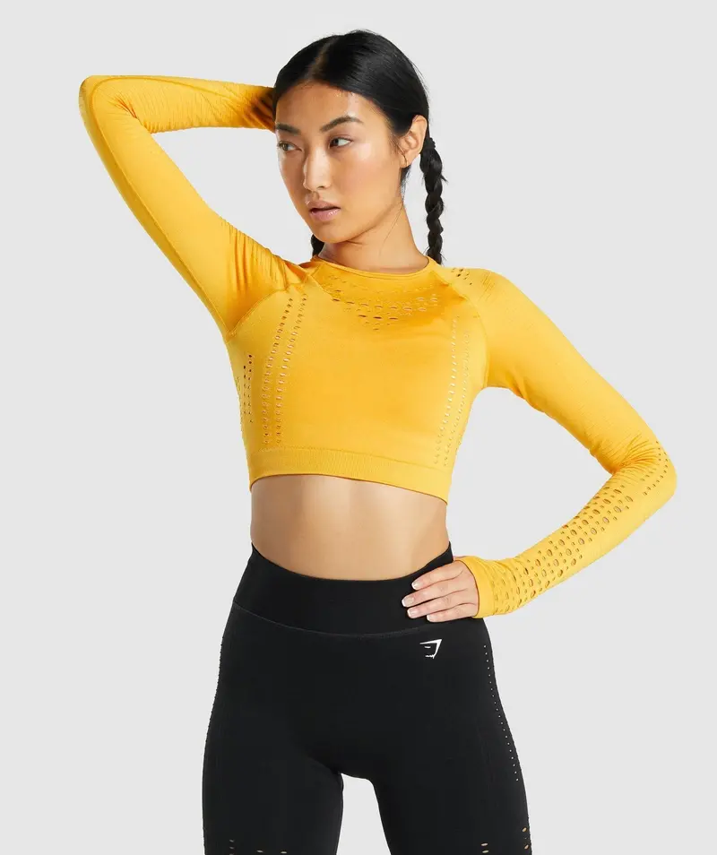 Gymshark Glow Seamless Long Sleeve Crop Top in Yellow