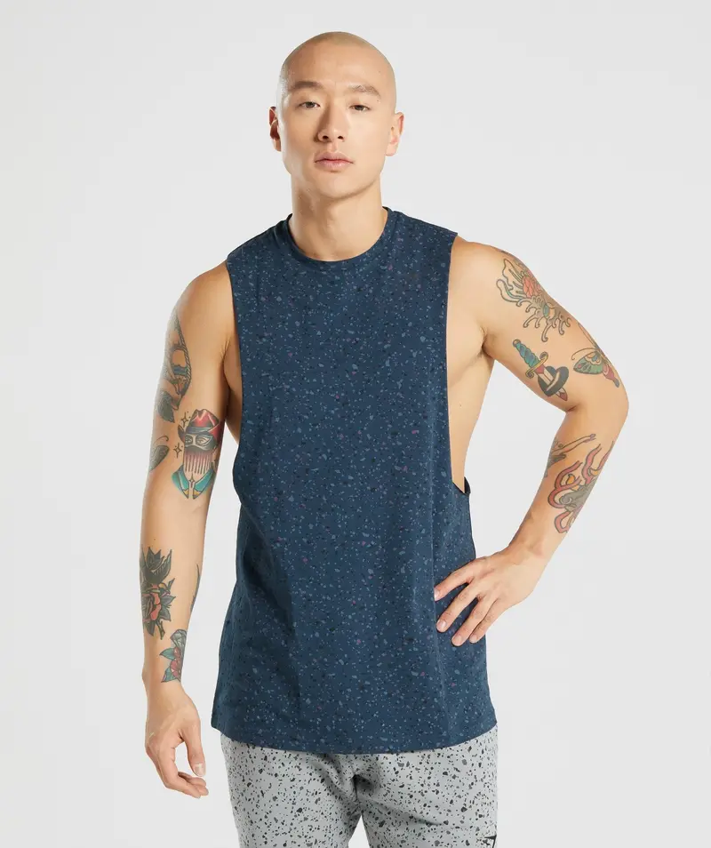 Gymshark Micro-Print Drop-Arm Tank – Deep Navy