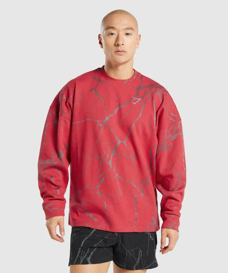 Gymshark Power Crew Neck Top – Red Print