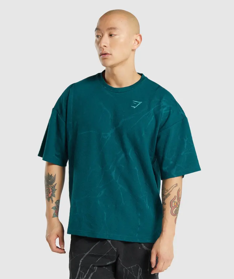 Gymshark Power Short-Sleeve Crew Neck Top – Teal Print