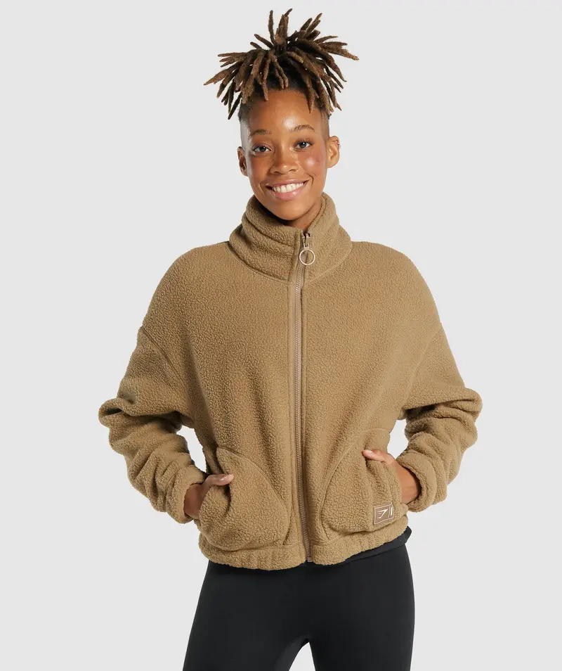 Gymshark Sherpa Full-Zip Jacket – Warm Light Brown