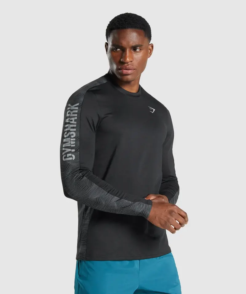Gymshark Sport Long Sleeve Crew Neck Tee in Black