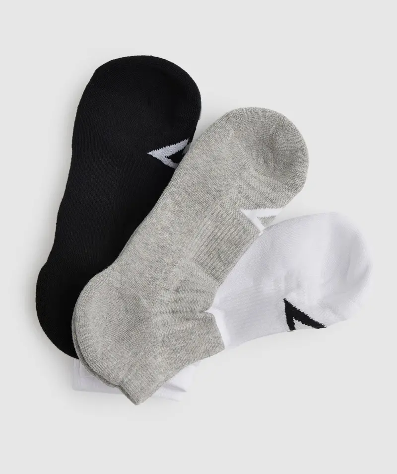 Gymshark Trainer Socks (3-Pack) – White, Light Grey Marl & Black Mix