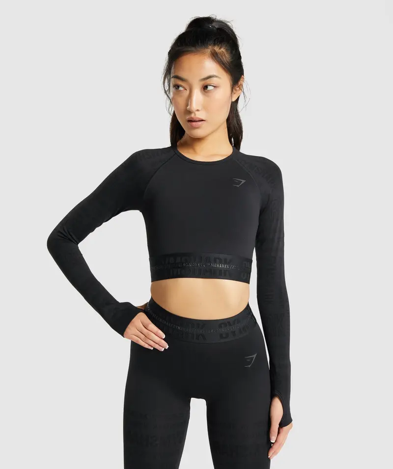 Gymshark Vision Long-Sleeve Cropped Top – True Black