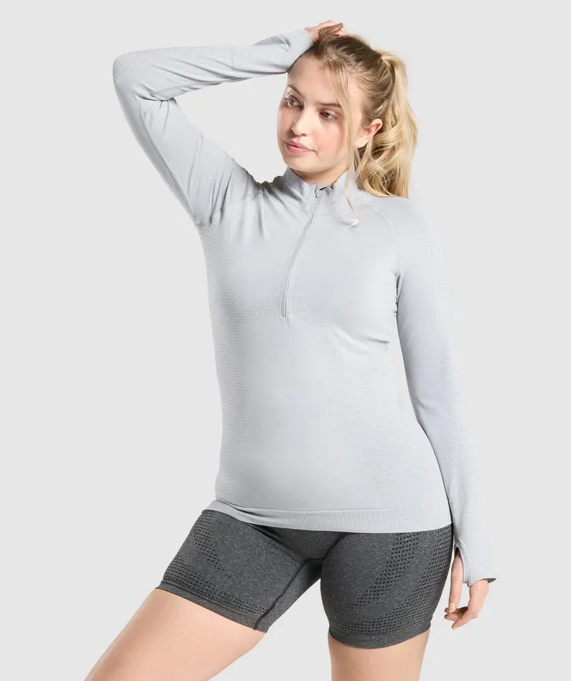 Gymshark Vital Seamless 2.0 Half-Zip Pullover – Light Grey Marl