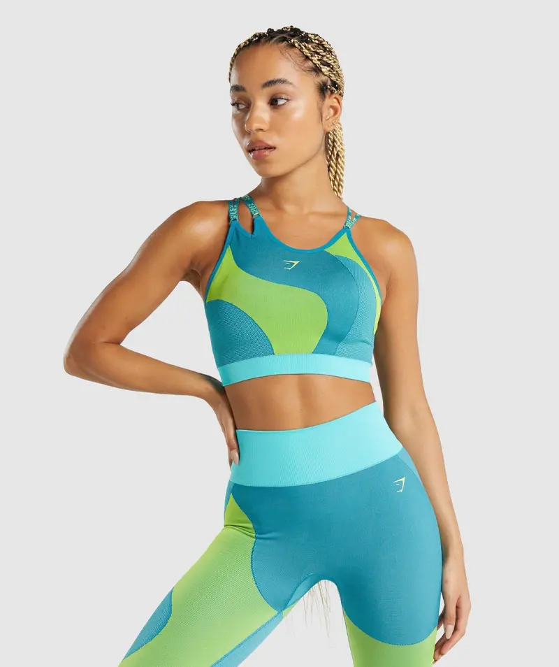 Gymshark WTFlex Blue Wavy Asymmetric Strappy Sports Bra