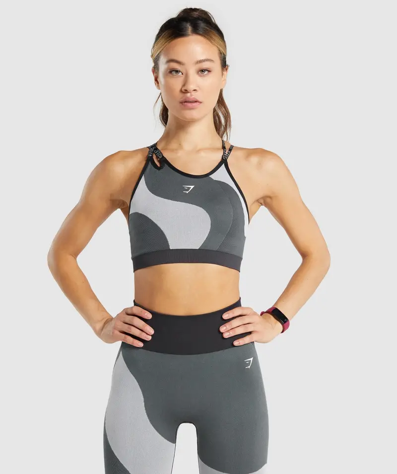 Gymshark WTFlex Charcoal Wavy Seamless Strappy Sports Bra