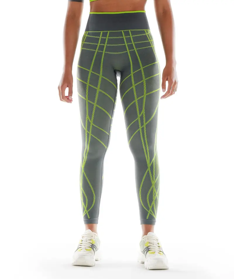 Gymshark Wtflex Linear Seamless Leggings in Charcoal Grey, Fluo Green & Light Grey