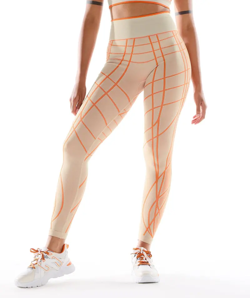 Gymshark Wtflex Linear Seamless Leggings in Pebble Grey, Orange & Coconut White