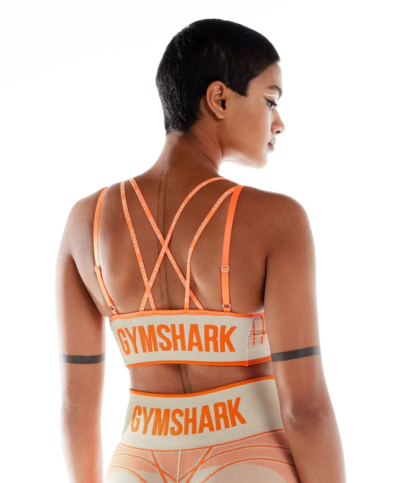 Gymshark Wtflex Linear Seamless Sports Bra in Pebble Grey, Orange & Coconut White