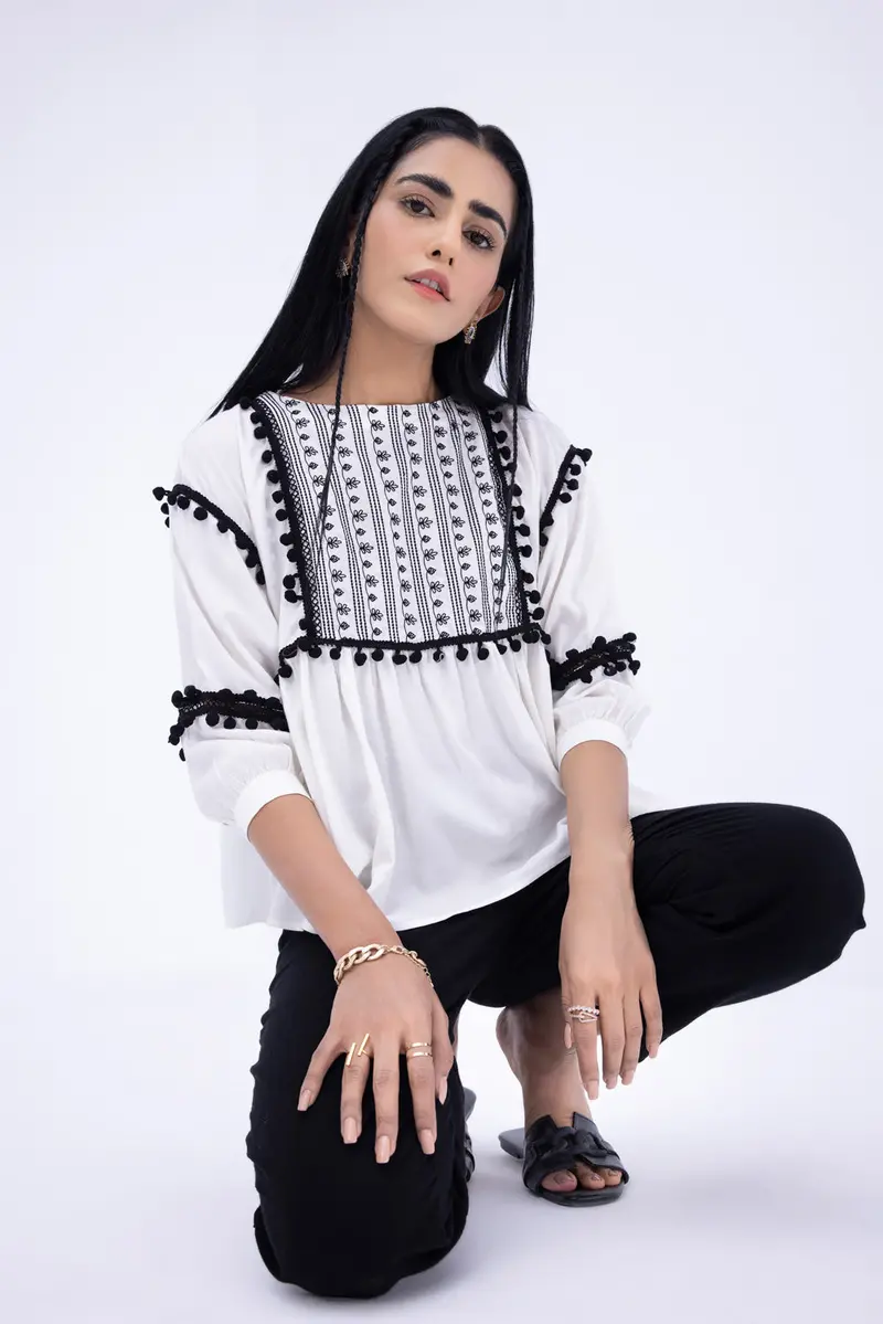 Hand-Embroidered Cotton Blouse
