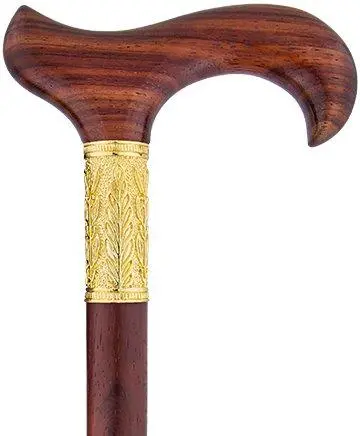 Handcrafted Padauk Derby Cane – Scratch & Dent Clearance with Pewter Leaf Gold Collar (Model V1921)