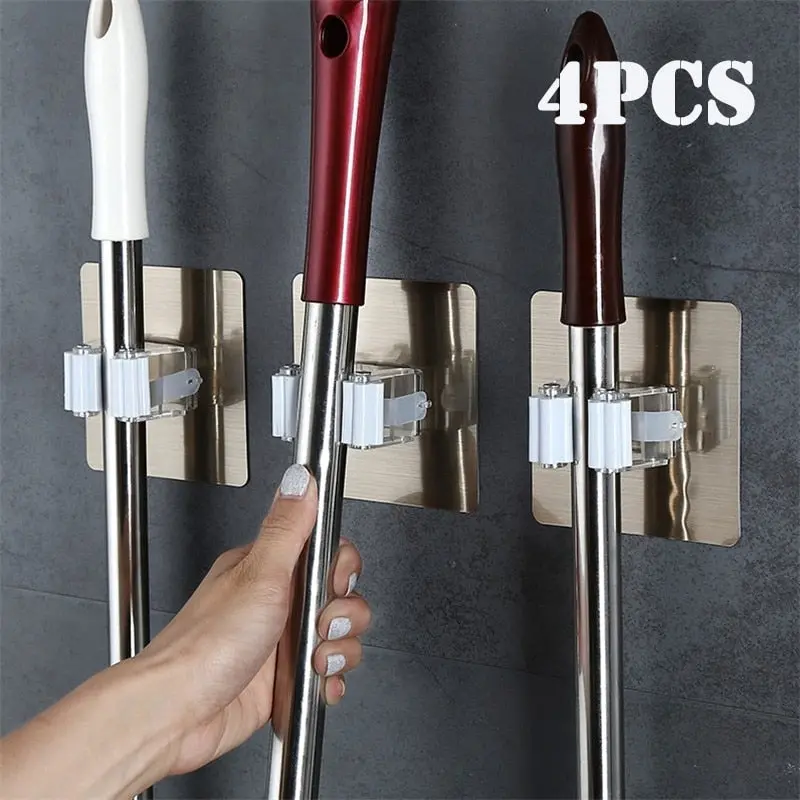 Heavy-Duty Adhesive Hooks – Pack of 2 or 4 Multi-Surface Wall Mounts for Brooms, Mops, Brushes, and Kitchen Tools