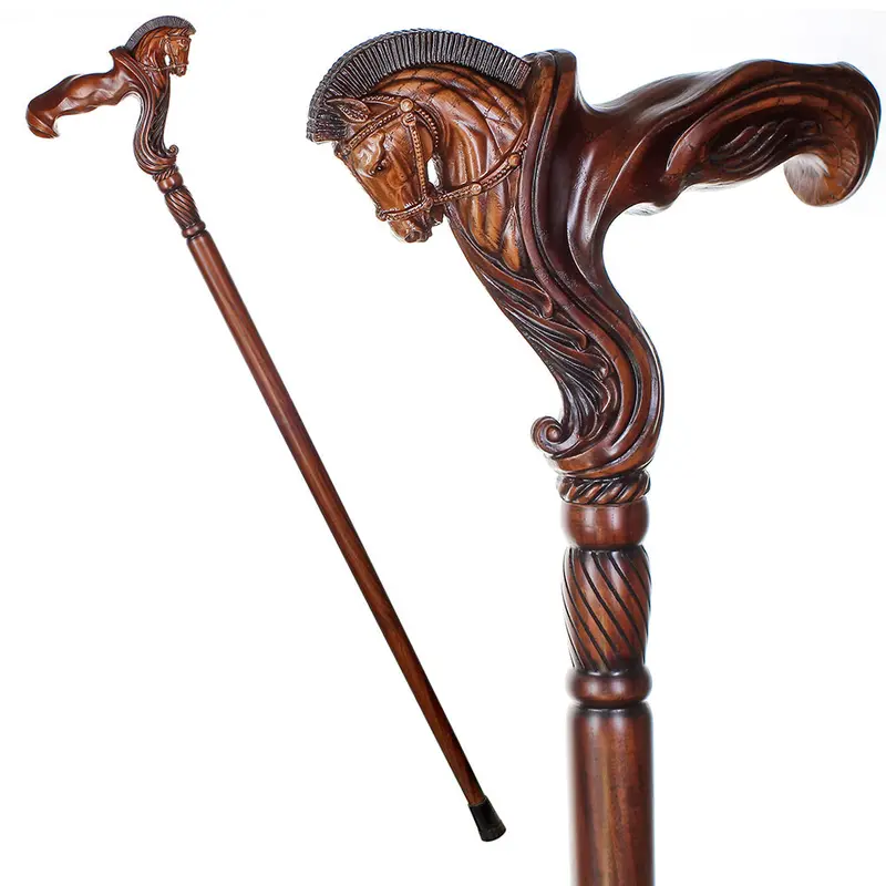Horse-Head Ergonomic Right-Hand Walking Cane – Artisan Carved