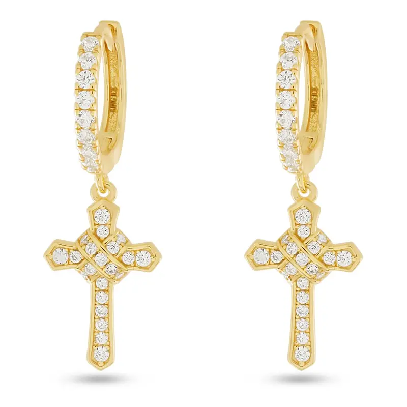 Iced-Out Wrapped Cross Earrings – Layered CZ Detailing