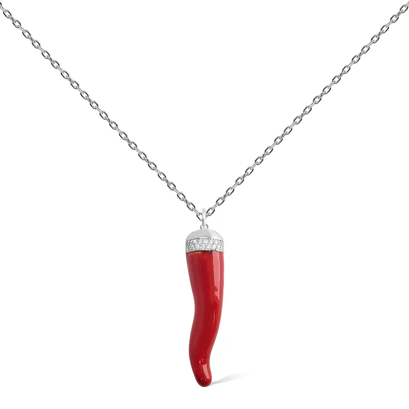Italian Cornicello (Lucky Horn) Pendant Necklace in Sterling Silver