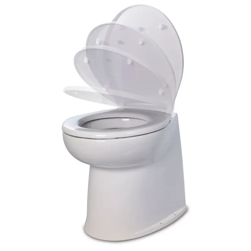 Jabsco Deluxe 14-Inch Straight-Back 12V Freshwater Electric Marine Toilet with Solenoid and Soft-Close Lid