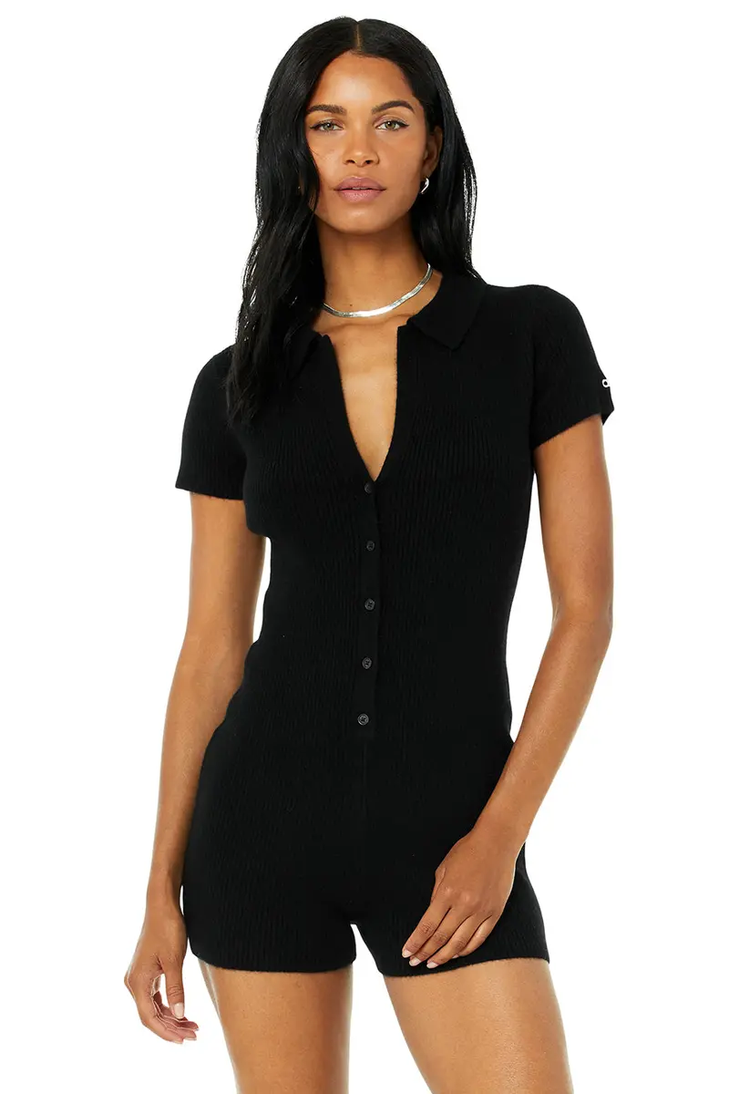 Jet Black Cashmere Ribbed Staycation Playsuit