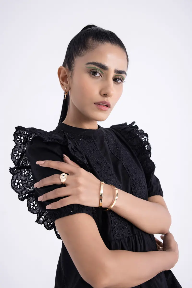 Lace-Trimmed Embroidered Blouse