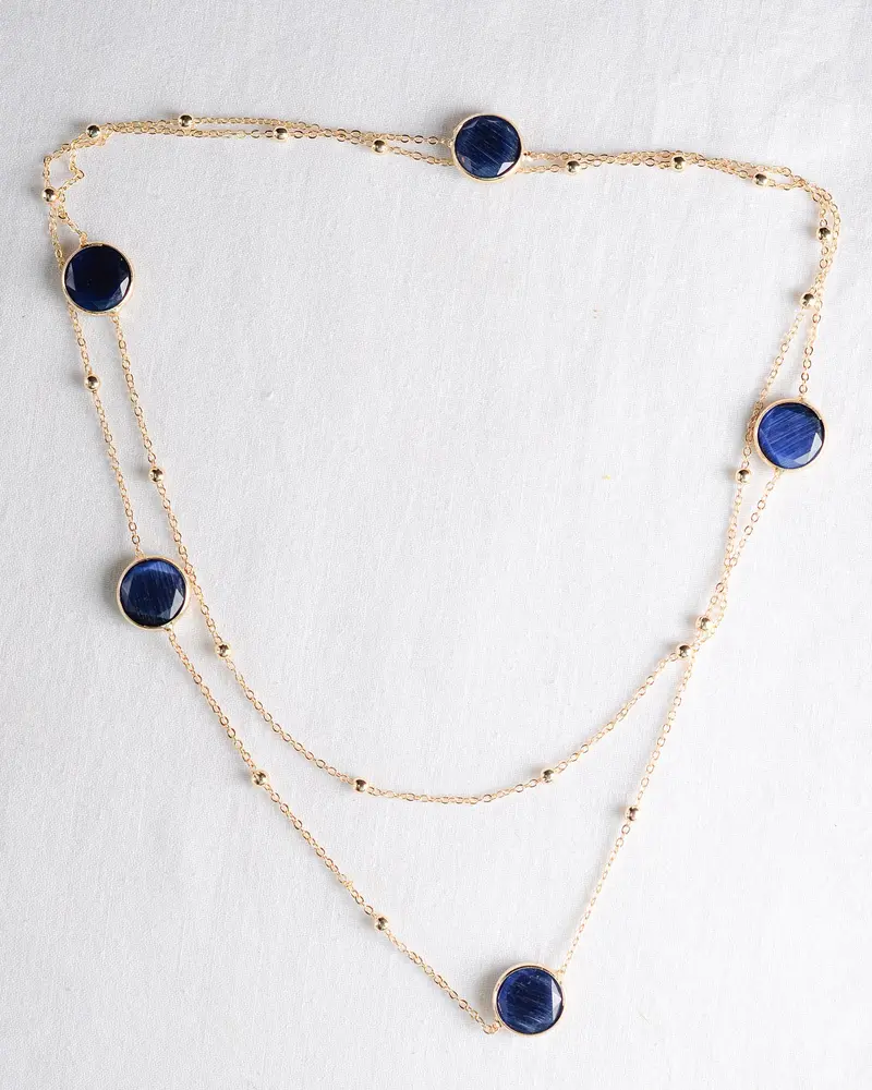 Layered Long Statement Stone Necklace