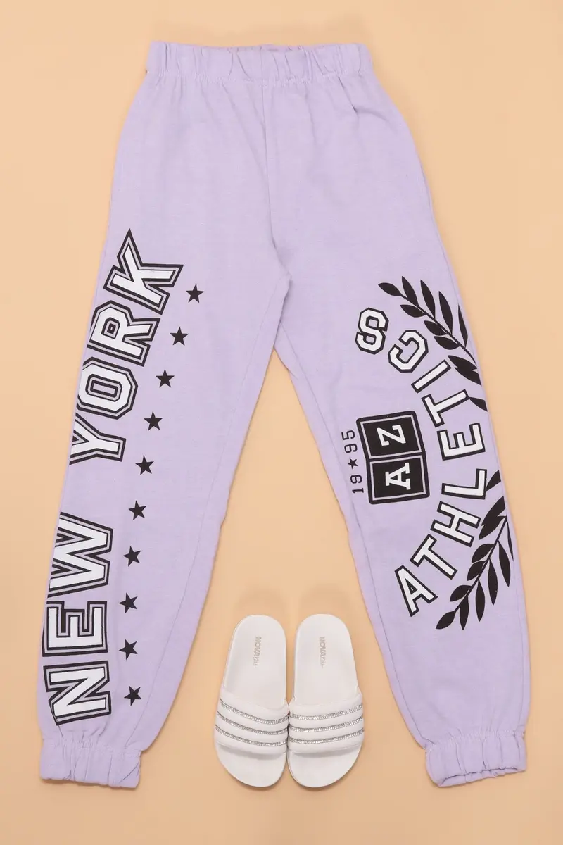 Lilac Printed Fleece Mini Jogger Set