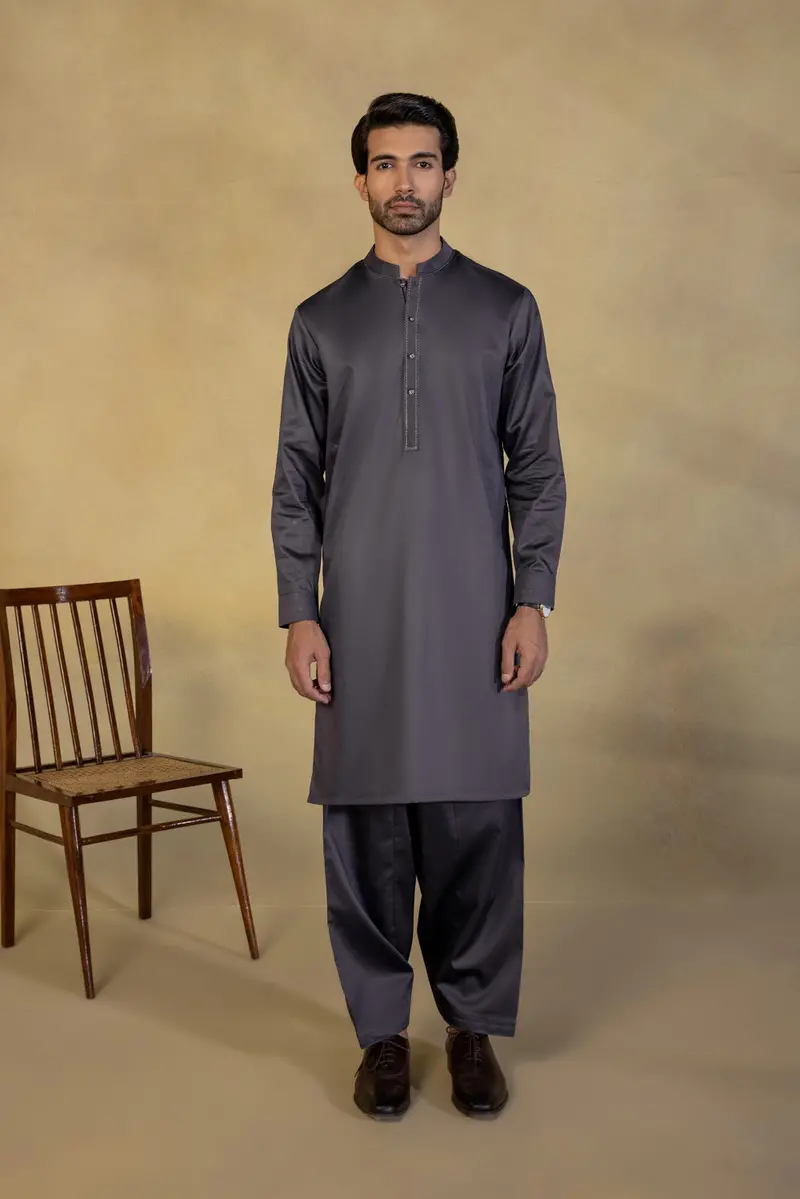 Lustrous Embroidered Cotton Satin Suit Ensemble