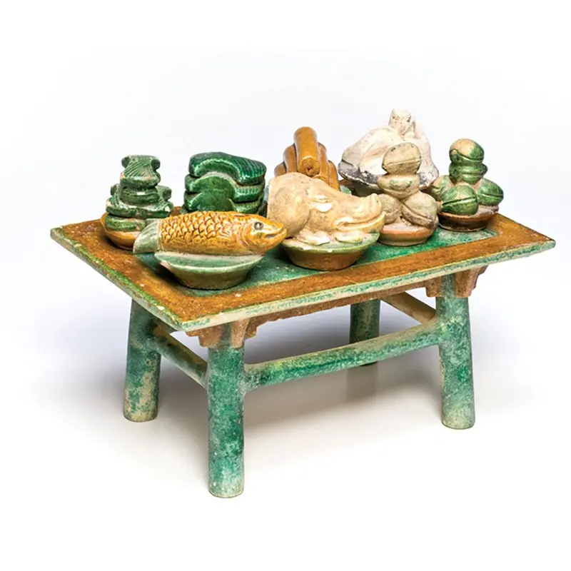 Ming Dynasty Ceramic Offering Table with Ritual Items, 1368–1644