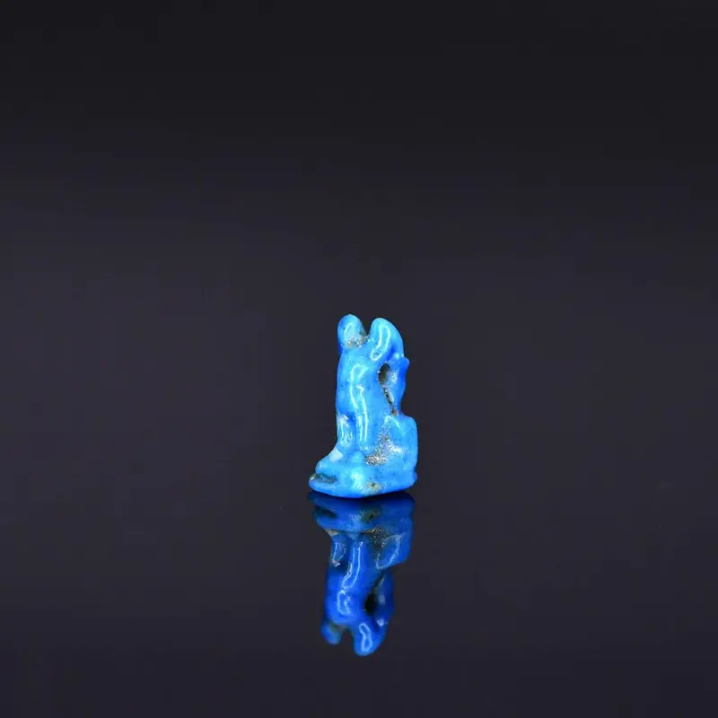 Miniature Egyptian Blue Faience Cat Amulet, Late Period (664–332 BCE)
