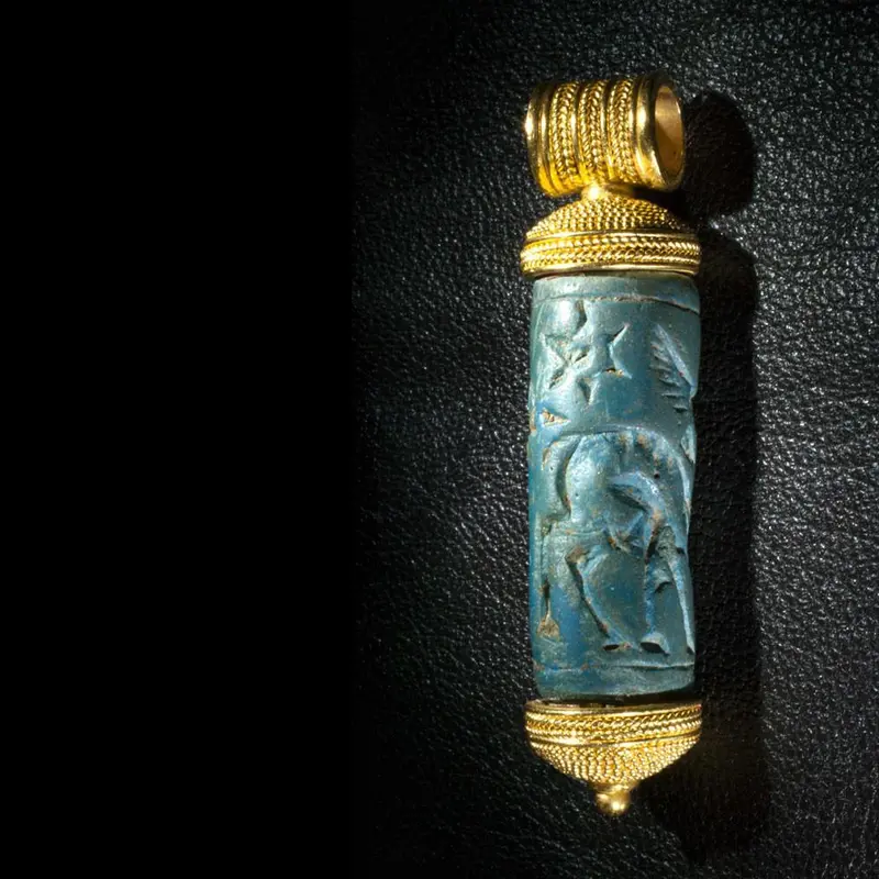Mitannian Cylinder Seal in Egyptian Blue Faience, ca. 1500–1300 BCE