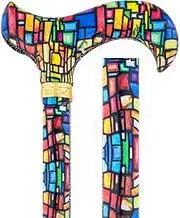 Mosaic Stained-Glass Inspired Adjustable Derby Cane – Scratch & Dent, Engraved Collar Detail (V1953)