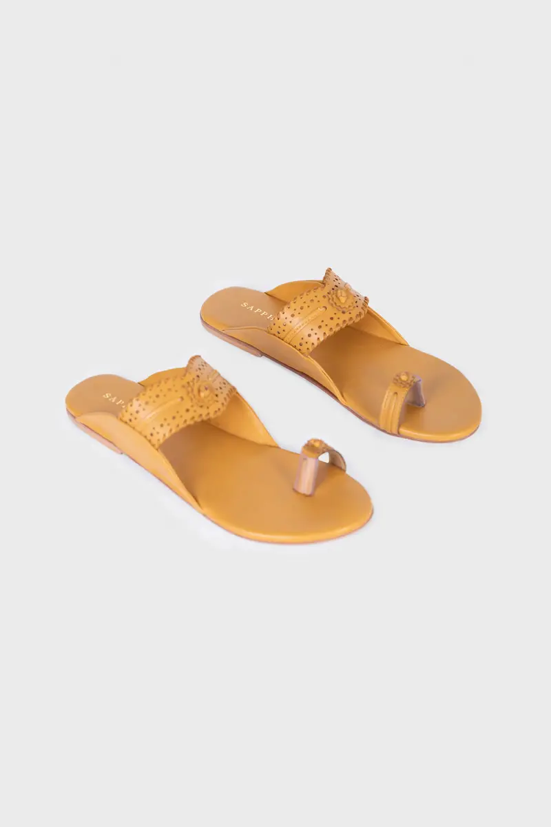 Mustard-Tone Kolapuri Footwear with Precision Laser Cutting