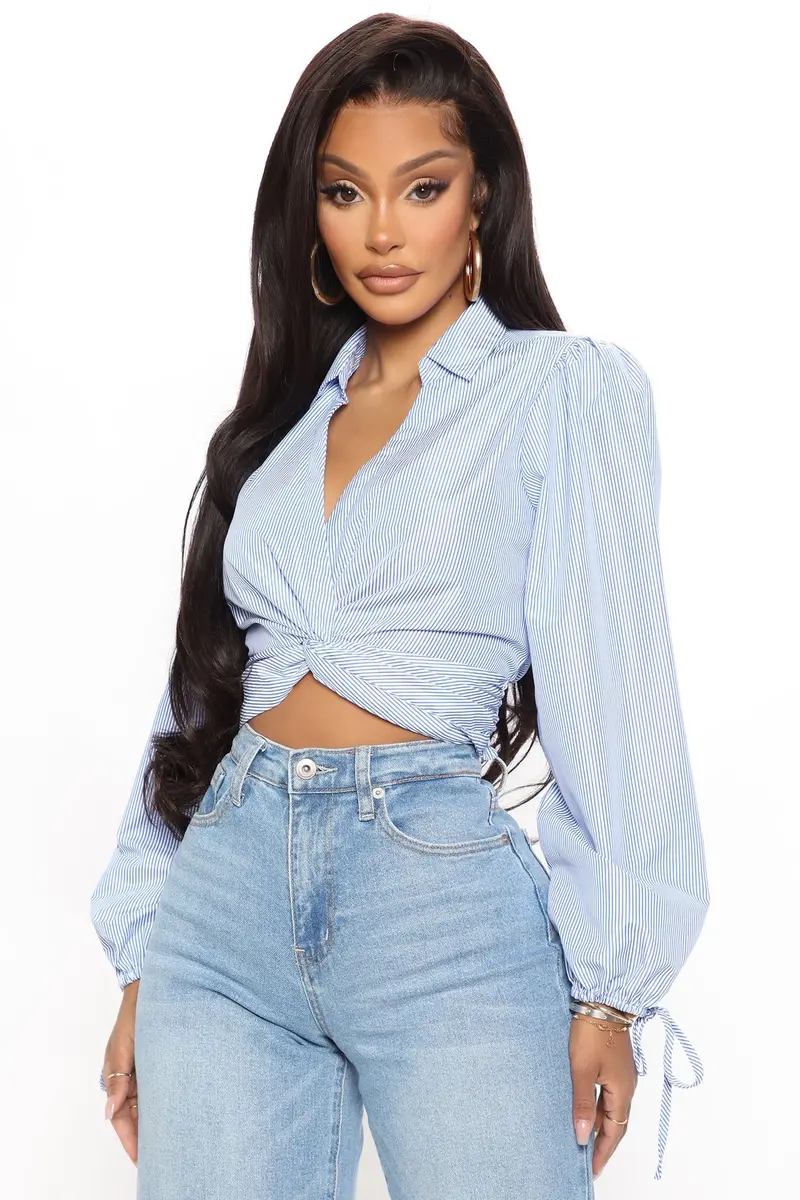 Navy and White Striped Knot-Front Top
