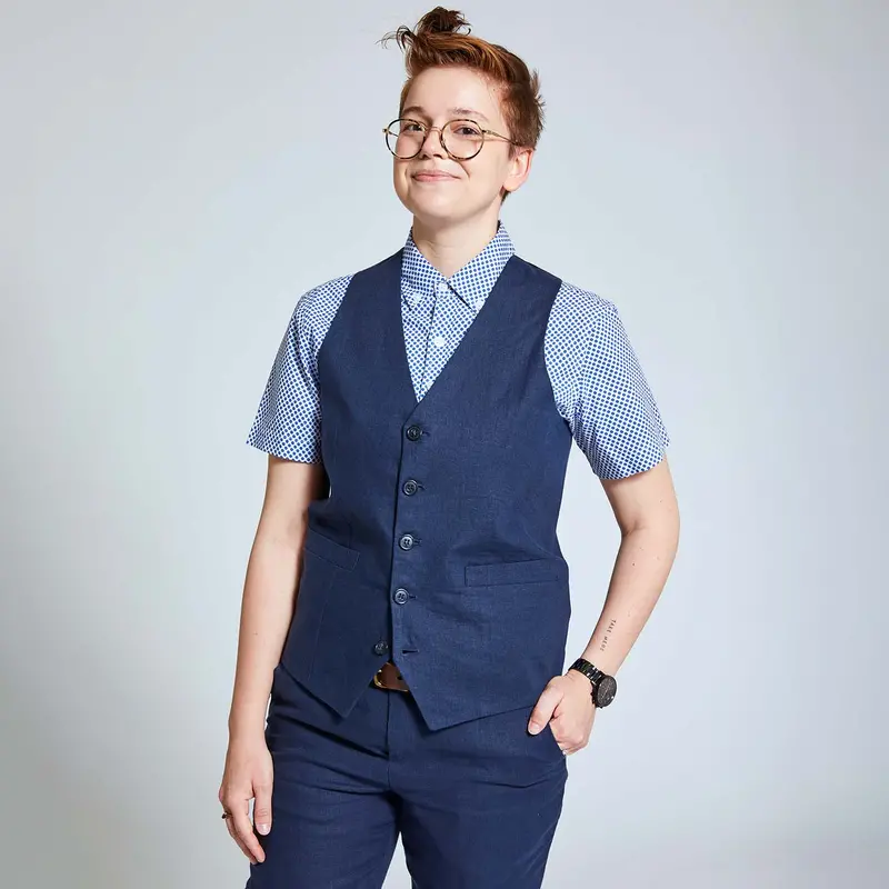 Navy Linen Sleeveless Blazer