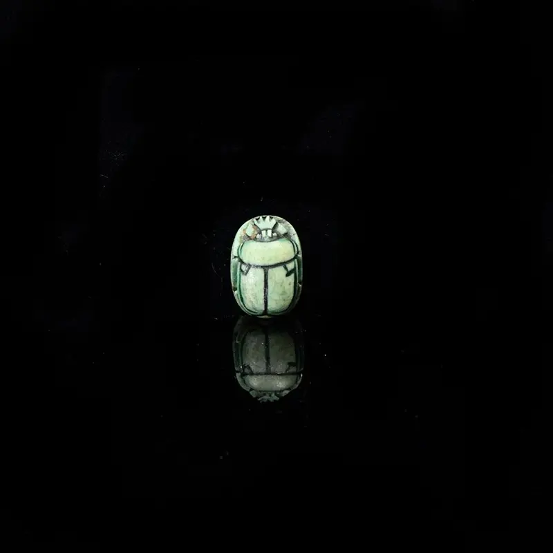 New Kingdom Egyptian Green-Glazed Steatite Scarab Seal, ca. 1550–1069 BCE