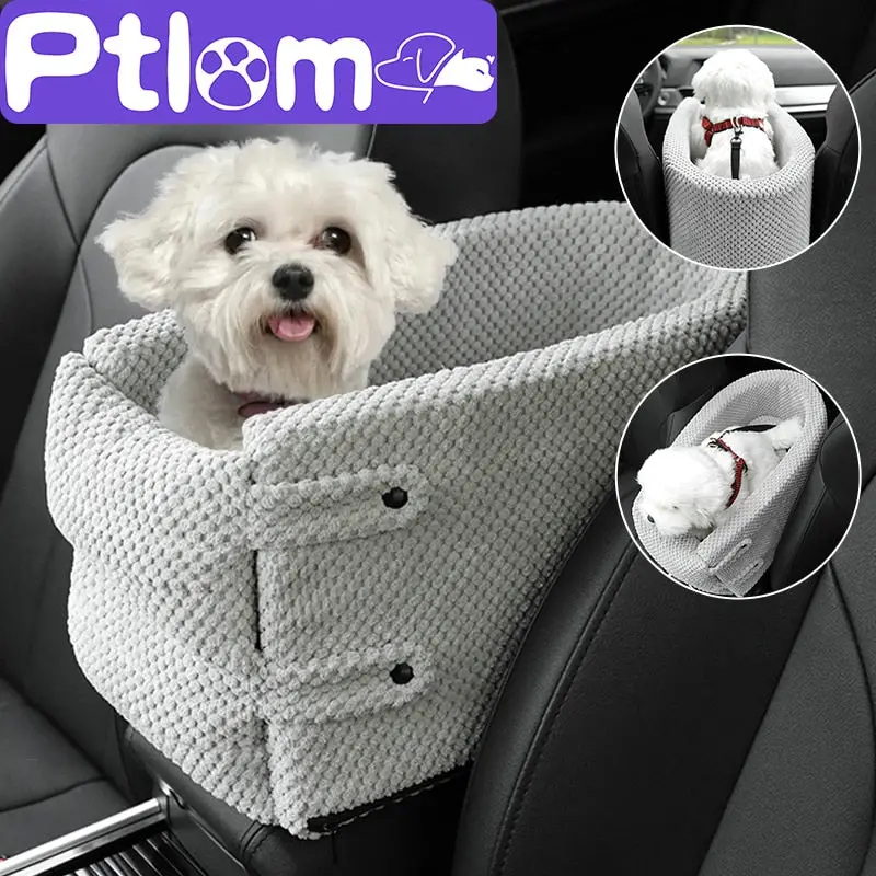 Non-Slip Portable Dog Car Seat Booster – Adjustable Armrest Travel Kennel Bed for Small Dogs and Cats
