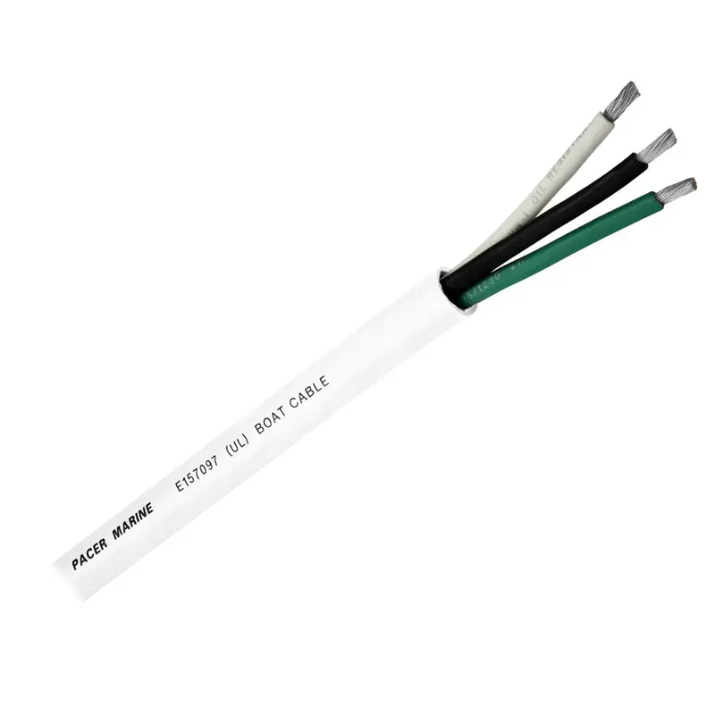 Pacer 12/3 AWG Round Marine Cable – 250 ft, Black/Green/White (WR12/3-250)