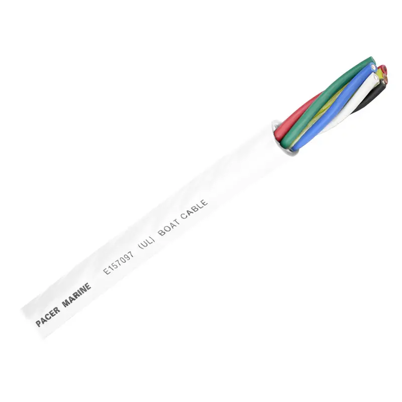 Pacer 16/6 AWG Round 6-Conductor Marine Cable – 100 ft Spool, Black/Brown/Red/Green/Blue/White