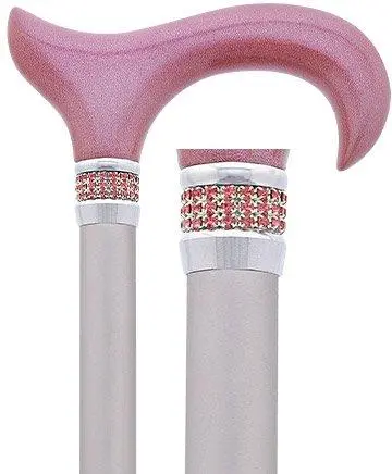 Painted Rose Glitter Derby Cane – Scratch & Dent, Floral Handle Design with Rhinestone Collar (V1943)