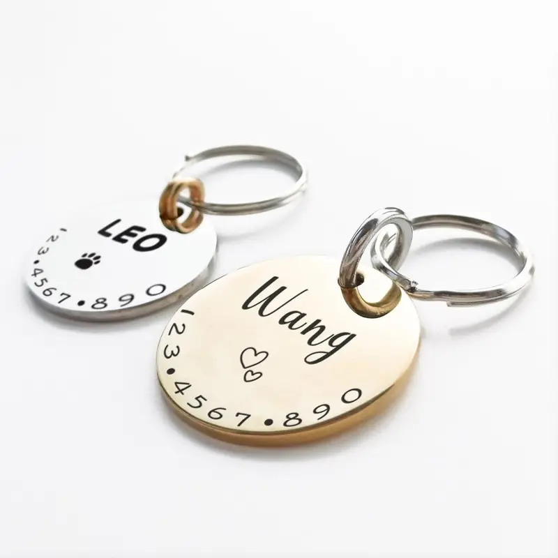 Personalized Pet Name Tag – Engraved Metal Collar Pendant with Custom Text and Choice of Chain or Keyring