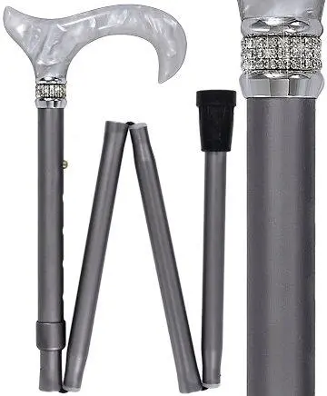 Platinum Pearlz Rhinestone-Collar Folding Cane with Silver Shaft – Scratch & Dent