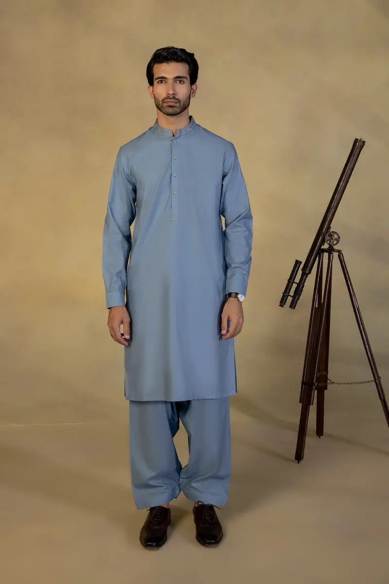 Premium Dobby-Weave Embroidered Cotton Suit