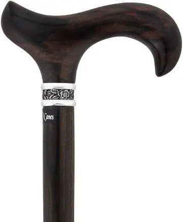 Premium Ebony Derby Walking Cane – Scratch & Dent Clearance with Solid Ebony Shaft and Pewter Collar (Model V1908)