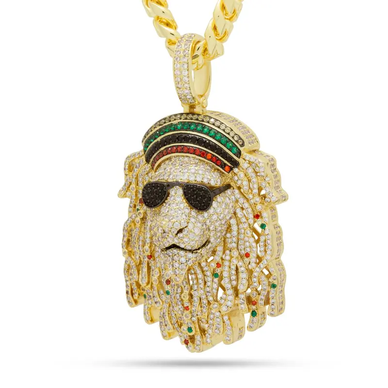 Rastafari-Inspired Lion of Judah Pendant with Icy Finish