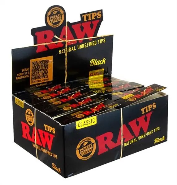 RAW Authentic Original Black Rolling Tips – Pure Hemp, Unbleached