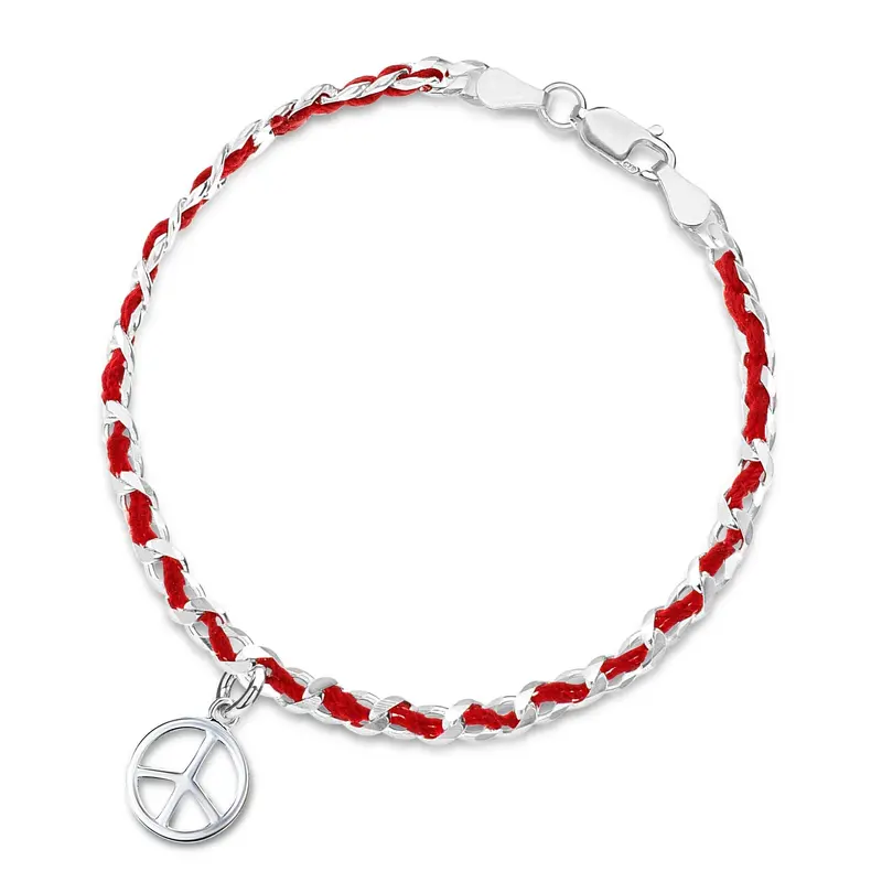 Red String Peace Sign Bendel Bracelet for Good Luck