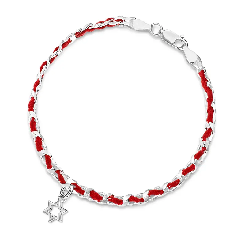 Red String Star of David Bracelet with Minimalist Outline Design