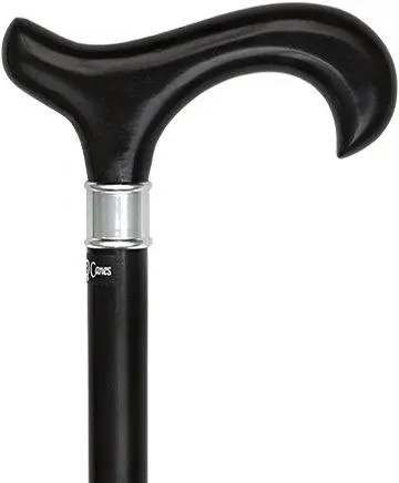 Reduced-Price Sleek Black Derby Cane – Stainless Steel Collar (V1582)